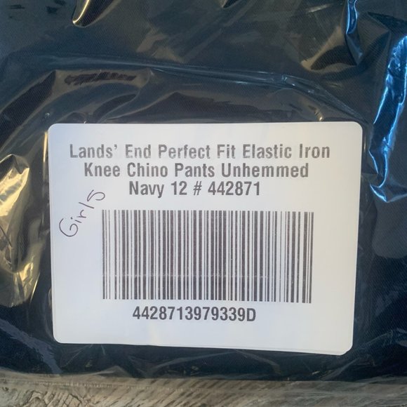 NWT LANDS' END PERFECT FIT ELASTIC WAIST IRON KNEE CHINO PANTS NAVY UNHEMMED 12 - Picture 6 of 7